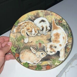 Royal Worcester Kitten Encounters "Bunny Chase" Plate By Pam Cooper 8.5”